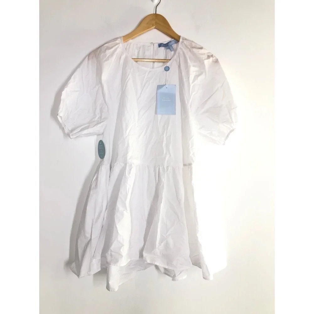 Hill House The Francesca Top Cotton Puff Sleeve Babydoll White NWT Size Small